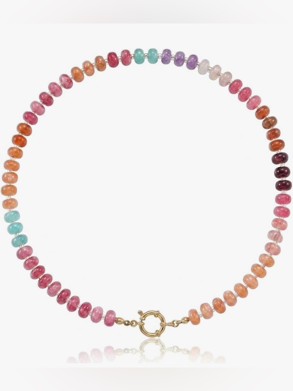 Natural Stone Beaded Choker, Multi Color Boho Necklace